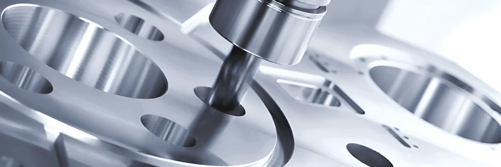 Frézování kovového dílu na moderním CNC stroji.